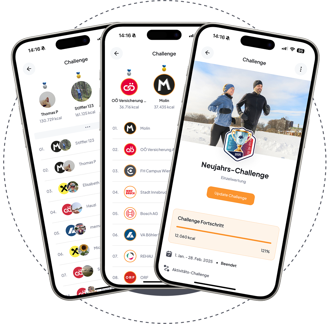 App-Ansicht mit Rangliste einer unternehmensübergreifenden Challenge