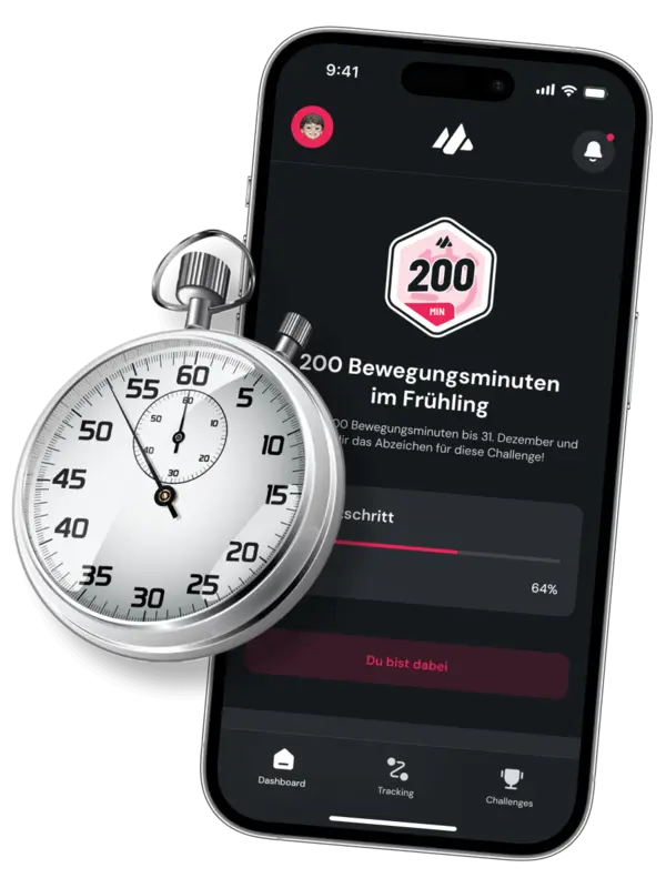 Moveathlon App: Bewegungsminuten-Challenge mit Abzeichen und Fortschritt