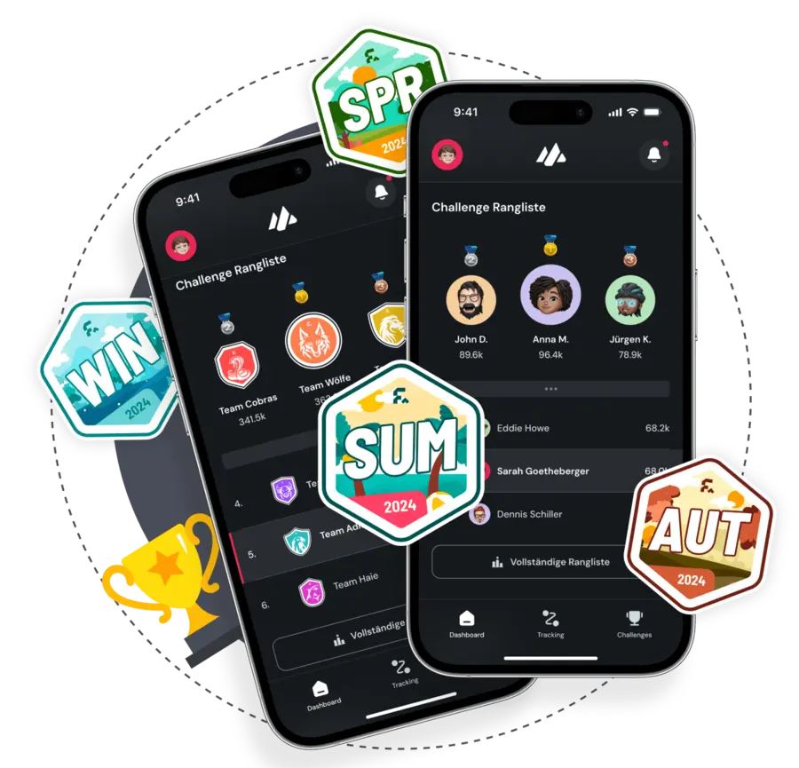 Moveathlon App mit Challenge-Rangliste und Saison-Abzeichen