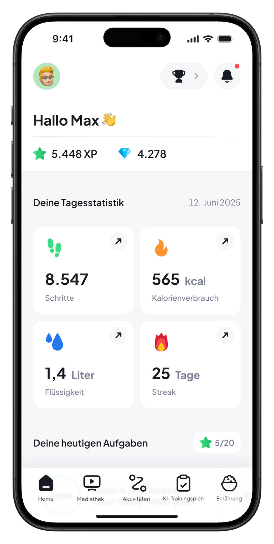ORF FIT App – Home Screen